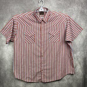 Plains Western Wear Pearl Snap Shirt Mens 3x Big Man Red Stripe Short Sleeve